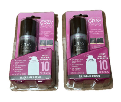 2 PACK EverPro Gray Away Temporary Root Concealer Spray BLACK/DARK BROWN