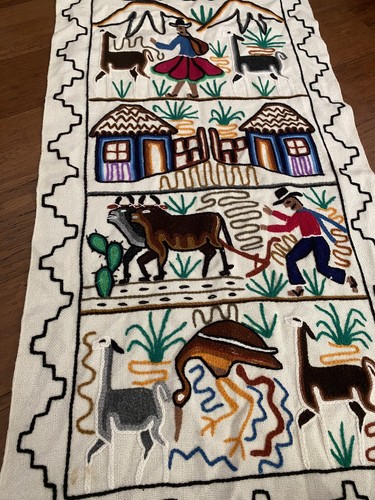 Vintage Embroidered Aztec Mayan Inca Wall Hang Folk Art 21"x 36" Woven Tapestry - Picture 2 of 7
