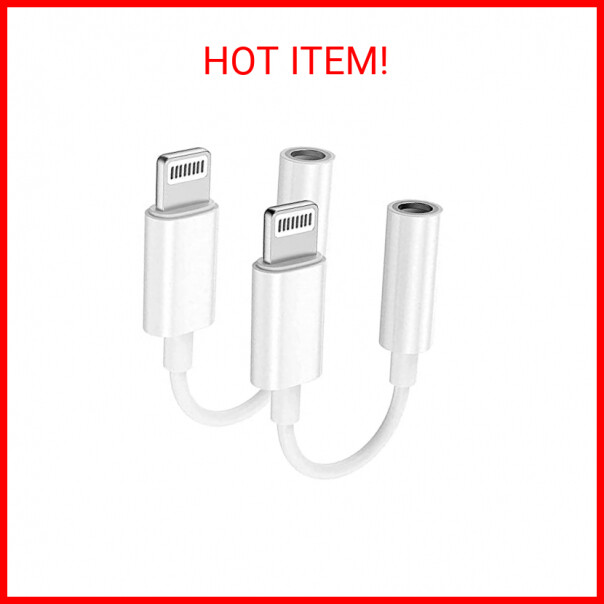 Lightning to 3.5 mm Headphone Jack Adapter, 2 Pack [Apple MFi Certified] for iPh