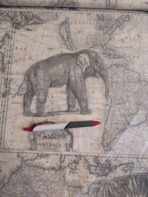 Richloom antique map elephant Africa print cotton duck fabric by the yard stM