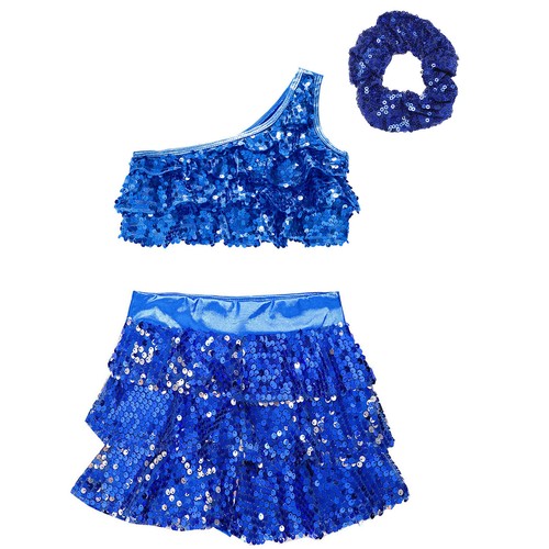 Kids Girls Outfit Dance Set Latin Suit Shiny Competition Culottes Costume Jazz - Picture 32 of 51