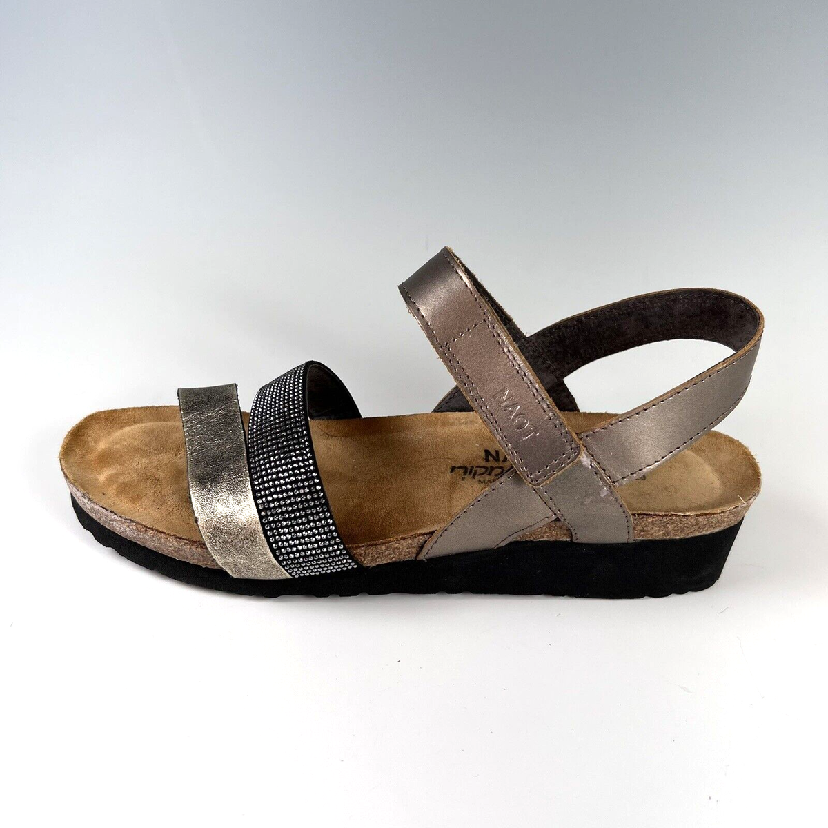 $149 NAOT Womens Krista Backstrap Sandal Pewter Metal Leather