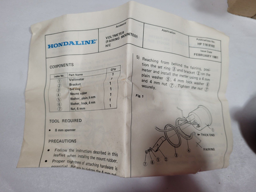 NOS 1979-1982 Honda Sport Fairing Accessory Voltmeter, CB750F CB900F CB1100F - Picture 4 of 5