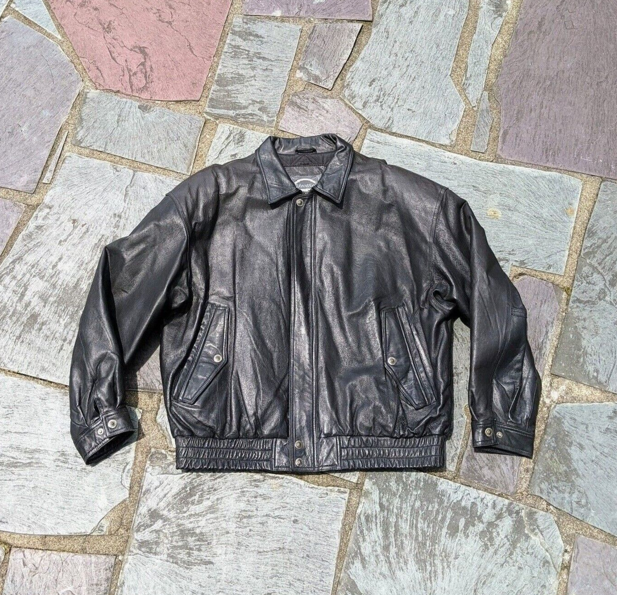St John's Bay Black Leather Jacket Mens Size XL Full Zip Lined