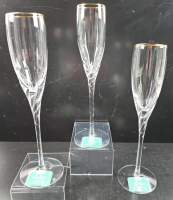 3) Lenox Encore Gold Fluted Champagne Set Elegant Crystal Swirl Stemware USA Lot