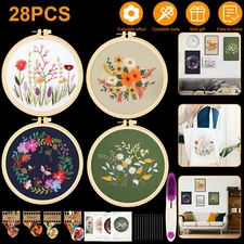 4 Sets Embroidery Starter Kit for Beginners Cross Stitch Stamped DIY Craft Tool