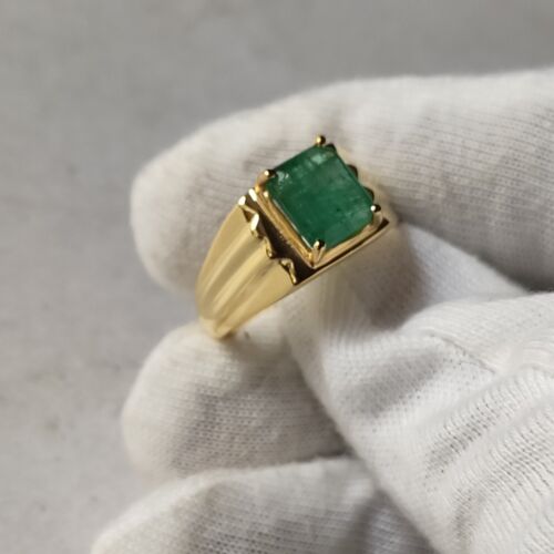 Natural Emerald 18k yellow Gold Men Ring, Mens Jewelry, Hand Made Ring - Picture 5 of 11