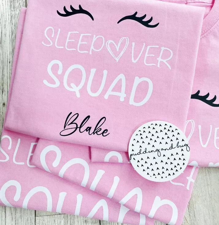Sleepover Squad T Shirt Girls Pyjama PJ Slumber Party Tee personalised