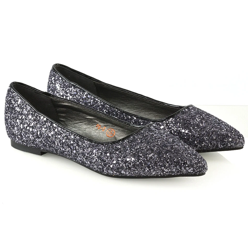 Womens Pointed Ballet Flats Ladies Sparkly Glitter Slip On Pumps Shoes Size 3-9 - Image 4 of 4