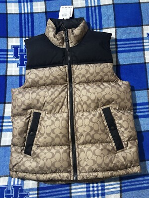 NWT Coach Signature Down Vest Khaki Signature Mens Size Small $350 Unisex