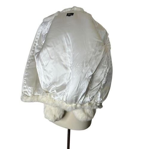 Vintage Niki Fur Bomber Jacket 80s White Real Rabbit w Leather Fringe EUC Luxury - Picture 6 of 9