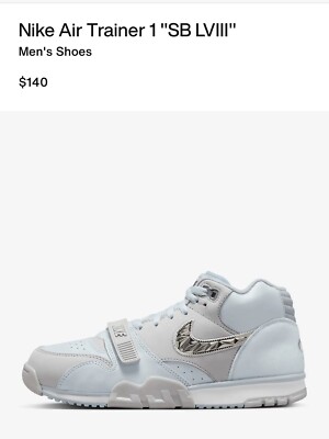 FJ6195-002 Size 14 Nike Air Trainer 1 ''SB LVIII'' Shoes Platinum/White/Silver