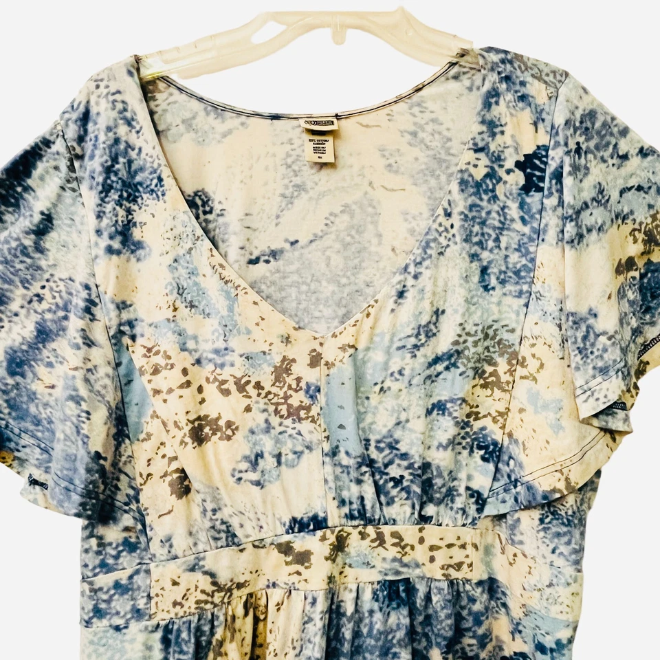 Top Route 66 para mujer 3X azul tostado estampado salpicaduras lazo cintura manga aleteada pulóver Foto 2 de 4