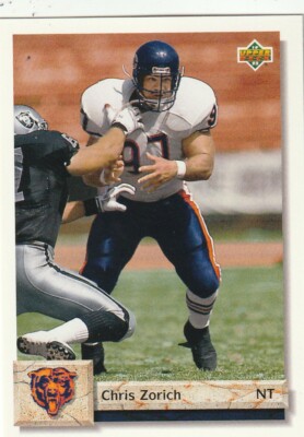 FREE SHIPPING-MINT-1992 Upper Deck Chris Zorich #242 BEARS PLUS BONUS CARDS