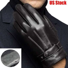 Men Fleece Lined Touchscreen Lambskin Leather Gloves Mitten Warm Driving Winter