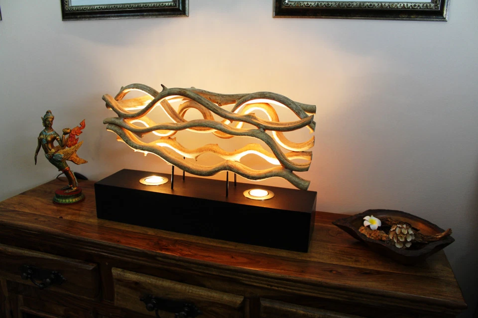 Treibholz Lampe Holzleuchte Liane Natur Unikat Handarbeit LED Tischlampe modern - Bild 3 von 4