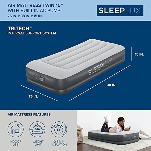 SLEEPLUX Durable Inflatable Air Mattress with Builtin Pump, Pillow and Twin 821808677900 eBay