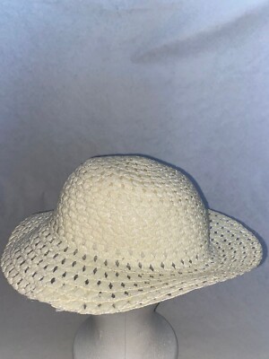 MÄDCHEN KINDER WEISS GEWEBT STROH GEHÄKELT STIL KREMPE SONNENHUT ONE SIZE HT003