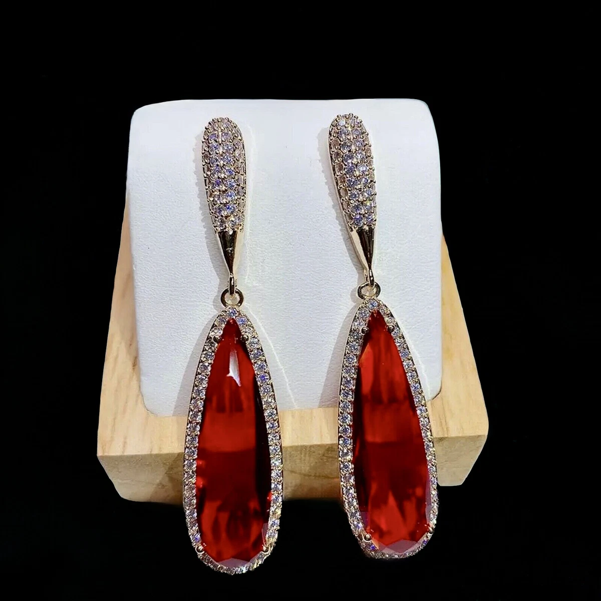 Red swarovski crystal drop earrings sale