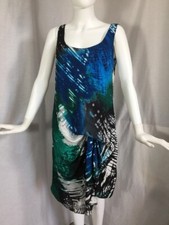 NWT Halston Heritage Aquamarine Palm Shadow Print Drape Dress Silk $425 Sz 4