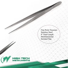 Precision Tweezers Stainless Steel Hobby Jewelry Watch Repairs Tool 8 Inches