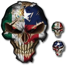 3 PACK TEXAS STATE MEXICO SKULL USA AMERICAN FLAG DECAL STICKER CAR TRUCK BUMPER