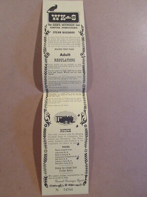 WK&S The Hawk MountainLine Kempton Pennsylvania STEAM RAILROAD ticket VINTAGE