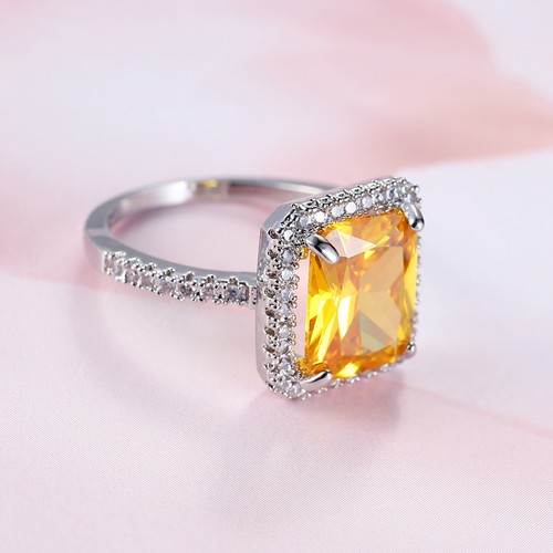 Yellow Citrine Ring Crystal Point Ring Set Silver Size 5 6 7 8 9