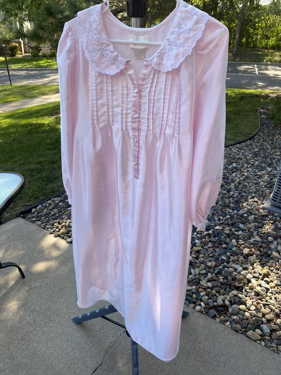Aria Long Sleeve Nightgown Satin Brushed Fleece Lining Pink Size L