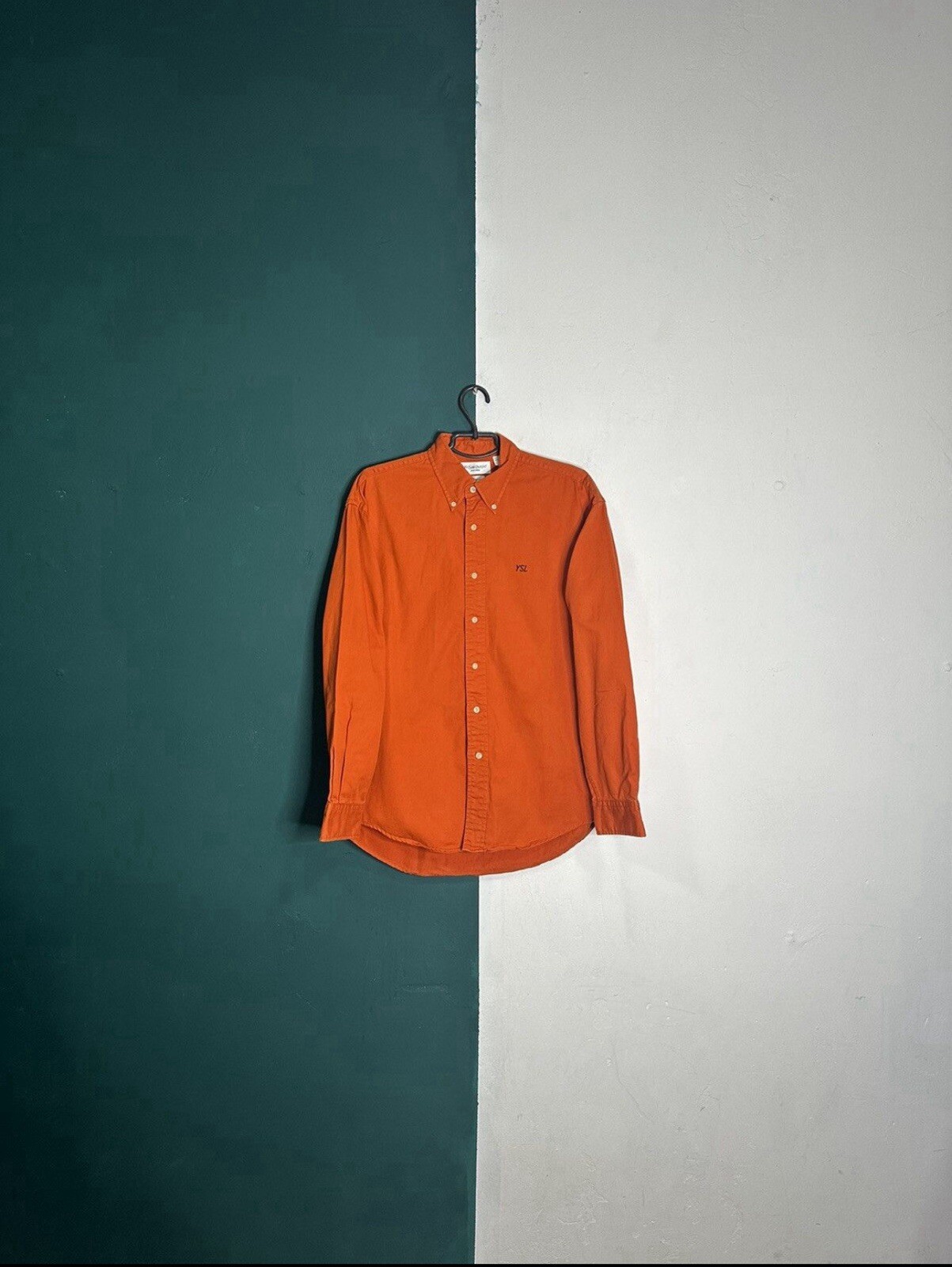 Yves Saint Laurent Ysl rara camicia overshit arancione logo vintage taglia M