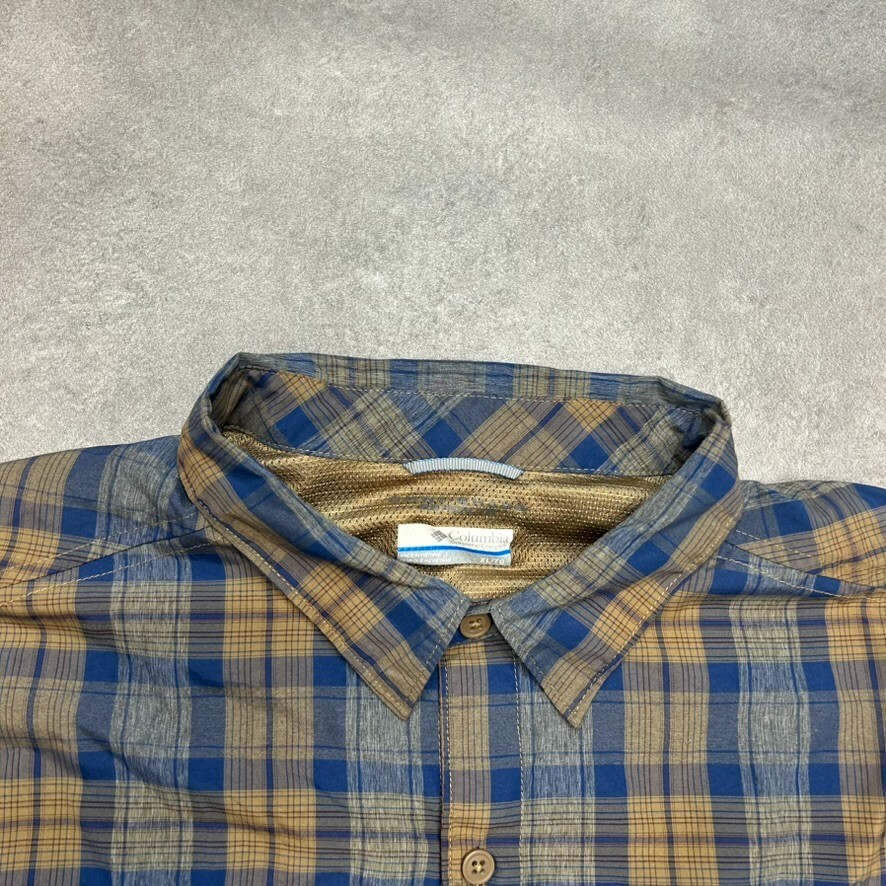 Columbia Checkered Shirt Mens XL Long Sleeve Button Up Top, Blue Beige image 3
