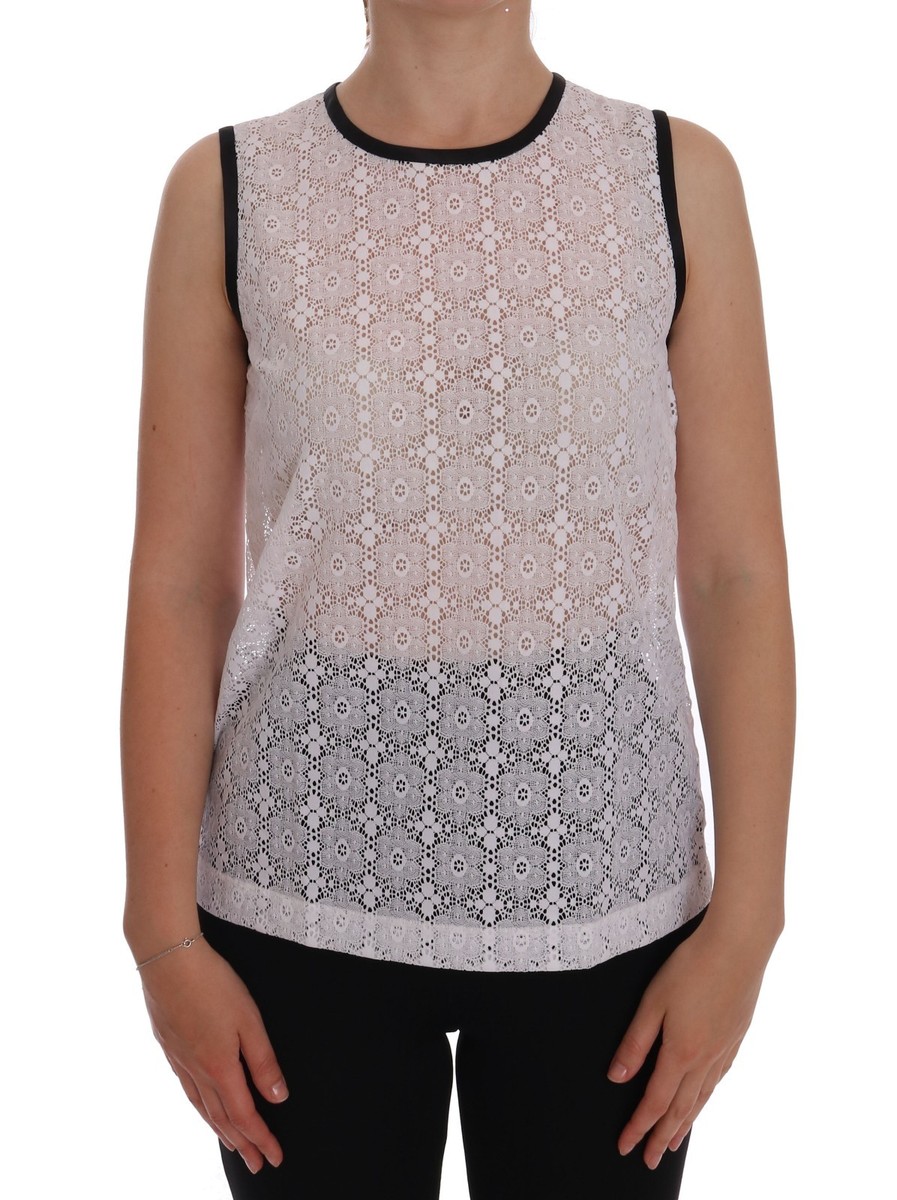 DOLCE & GABBANA T-shirt White Lace Floral Nylon Tank Top s. IT36