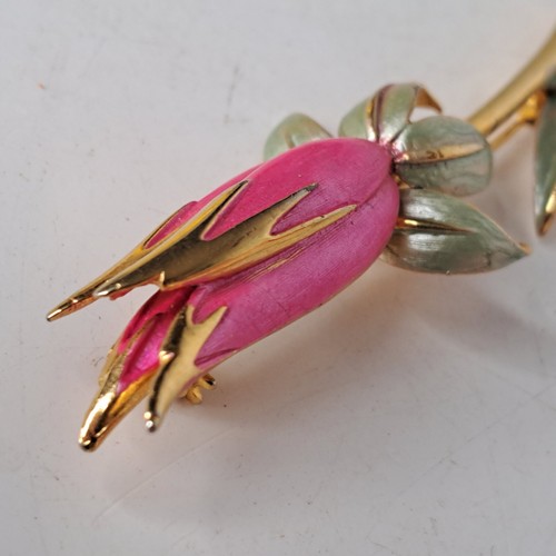 Vintage Park Lane Satin Rosa Emaille Tulpe Blume Brosche Goldton Pin Schmuckfarbe - Bild 6 von 10