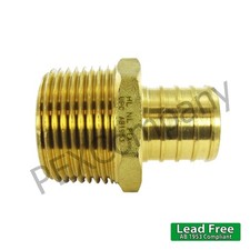 1" Male NPT x 1" PEX LEAD FREE Brass Crimp Adaptor Cinch Fittings No Lead