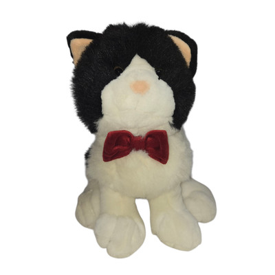 Commonwealth Plush Black White Cat Red Bow Tie Tuxedo Stuffed Animal 14 Inch Vtg