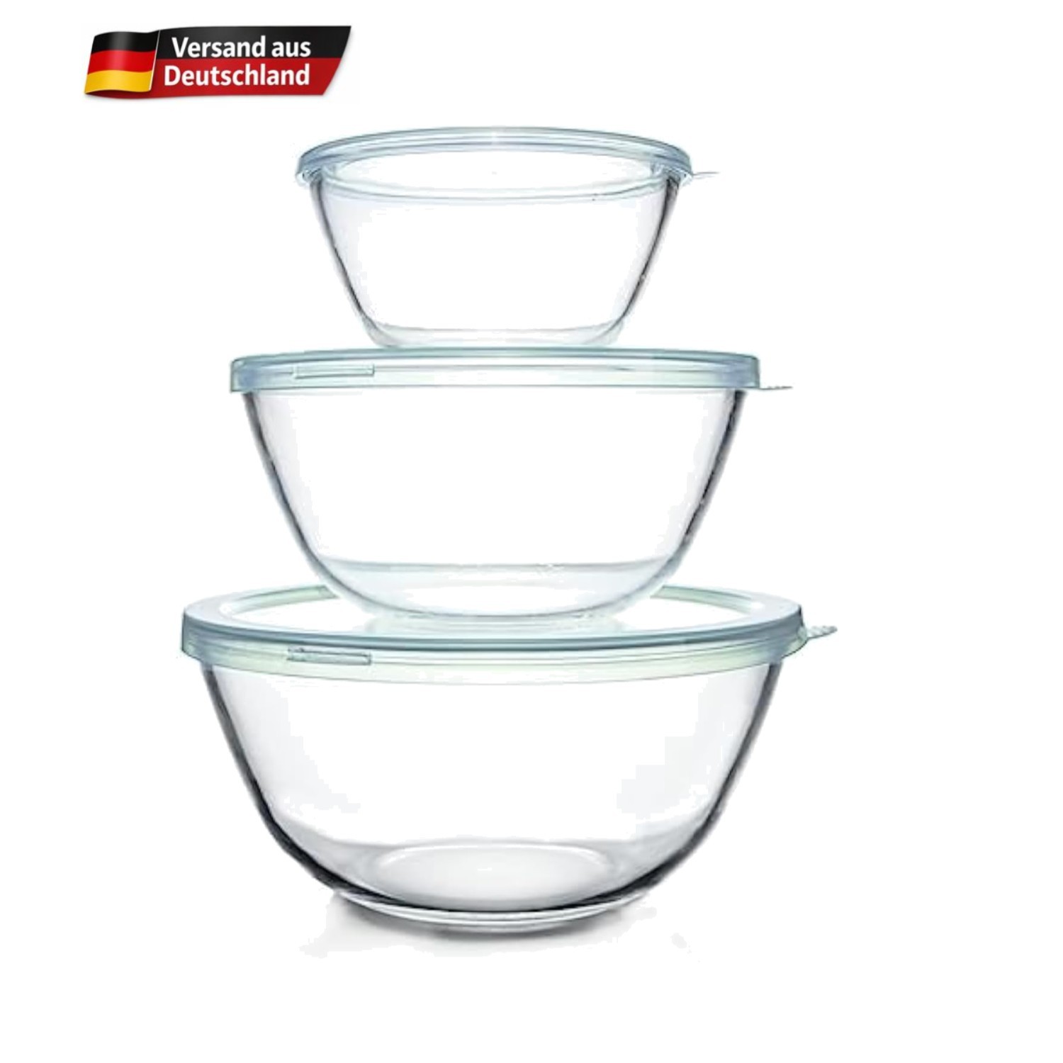 Glasschüssel Set 3 Stück 4.2 L 2.5 L 1 L Spülmaschinenfest Mikrowelle