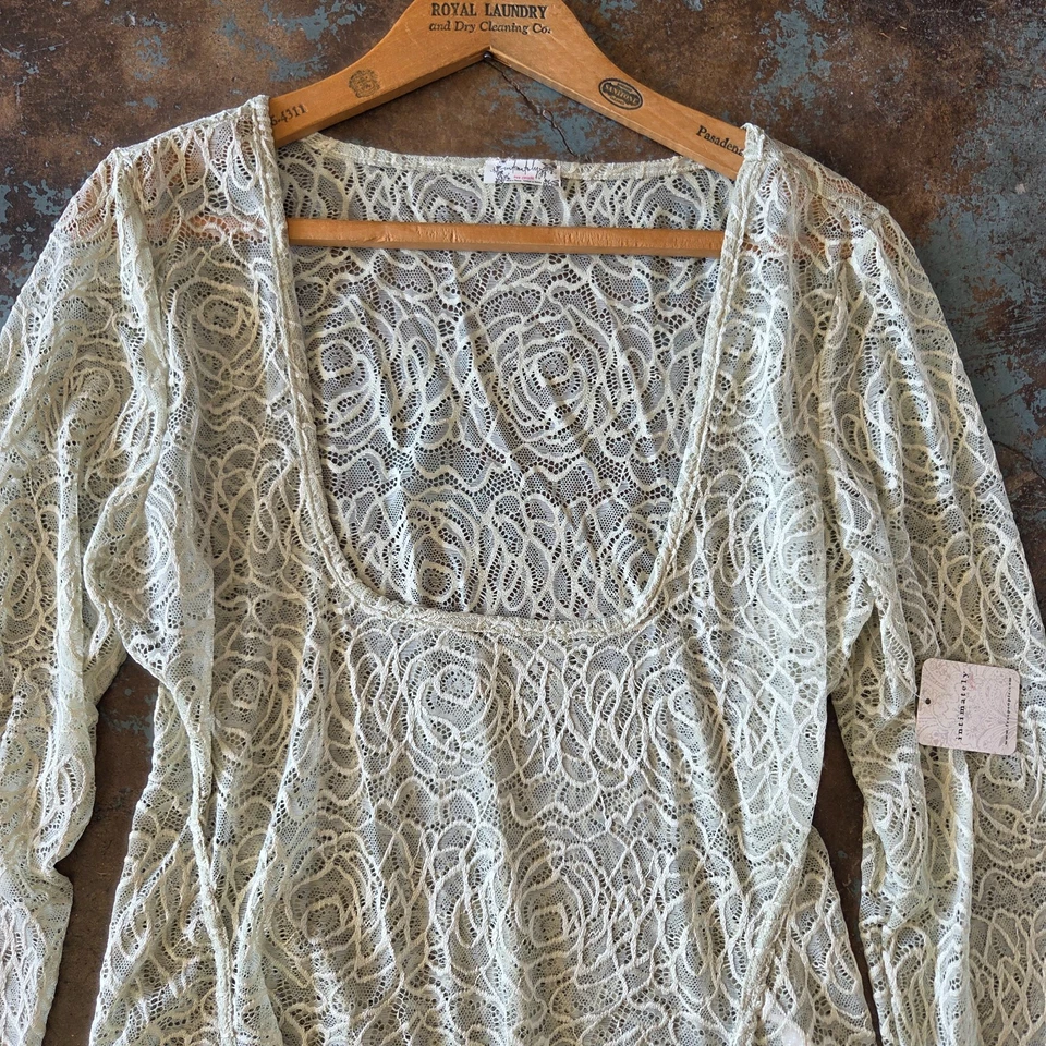 Free People Intimately In My Head Lace Bodysuit Size L Fern Moss Green Sheer - Image 3 of 4