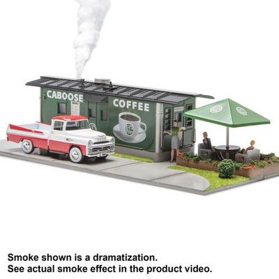 #ad COFFEE SHOP CABOOSE W OPERATING SMOKE O GAUGE O SCALE TRAIN ACCESSORY $129.88