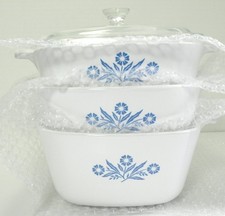 RARE SET VINTAGE CORNING WARE BLUE CORNFLOWER 1 QT-1 1/2 QT-1 3/4 QT 1960'S