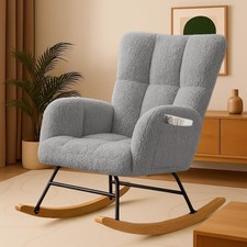 Nursery Rocking Chair Teddy Upholstered Glider Rocking Chair W/ Side Pockets