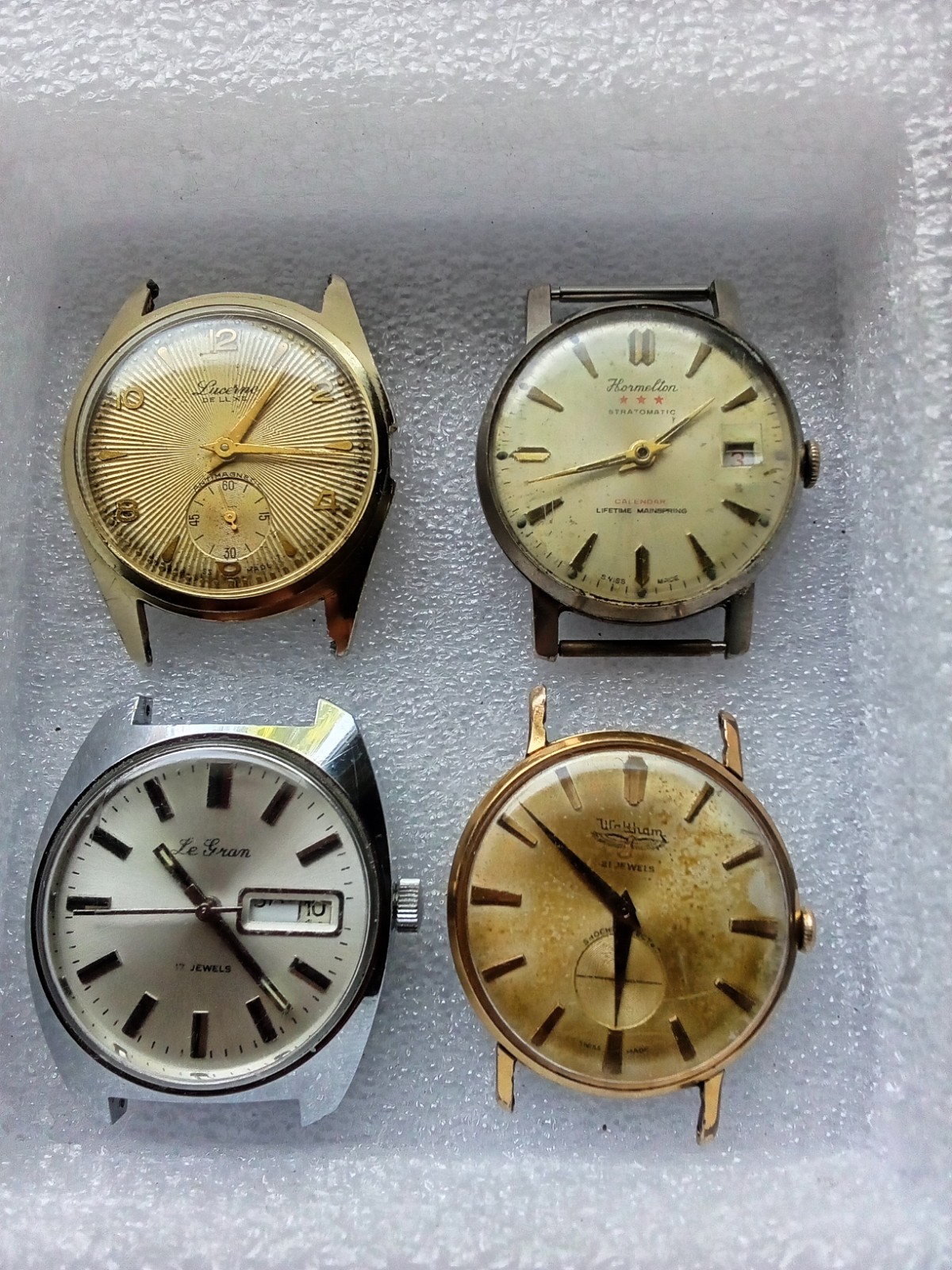 Lot 4 Vintage Mens Watches For Parts/Repair Waltham Lucerne Hormelton LeGran