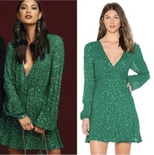 Show Me Your MuMu Mini Dress Wrap Beaded Sequined Holiday Party Green Small