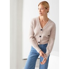 Other Stories Cropped Ribbed Alpaca Blend Cardigan in Cream Size Small