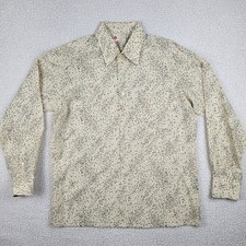 Vintage 70s Kings Road Sears Shirt Mens L Beige Floral Polyester Disco Button Up