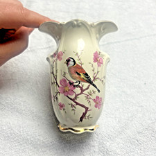 Vintage Royal Worcester Decorative Vase Hand-Painted Goldfinch & Pink Flowers