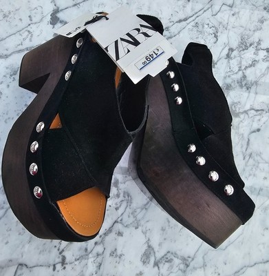 Zara Limited Edition Ledersandale Clogs Absatzsandalette Plateausohle 37 * Neu