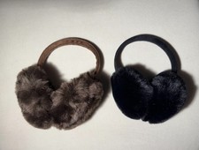 Faux Fur Earmuffs Lot of 2 Pairs Black  Brown Winter Ear Warmers Soft Cozy