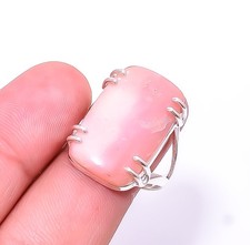 Pink Opal -Peru Solitaire Gemstone 925 Silver Plated Handmade Ring s.9