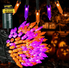 Orange Purple Halloween Lights - Battery Operated 33Ft 100 LED String Lights, Wa