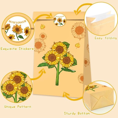 24PCS Party Favour Bags,Sunflower Themed Paper Bags 2 Patterns with Stickers - Picture 4 of 6
